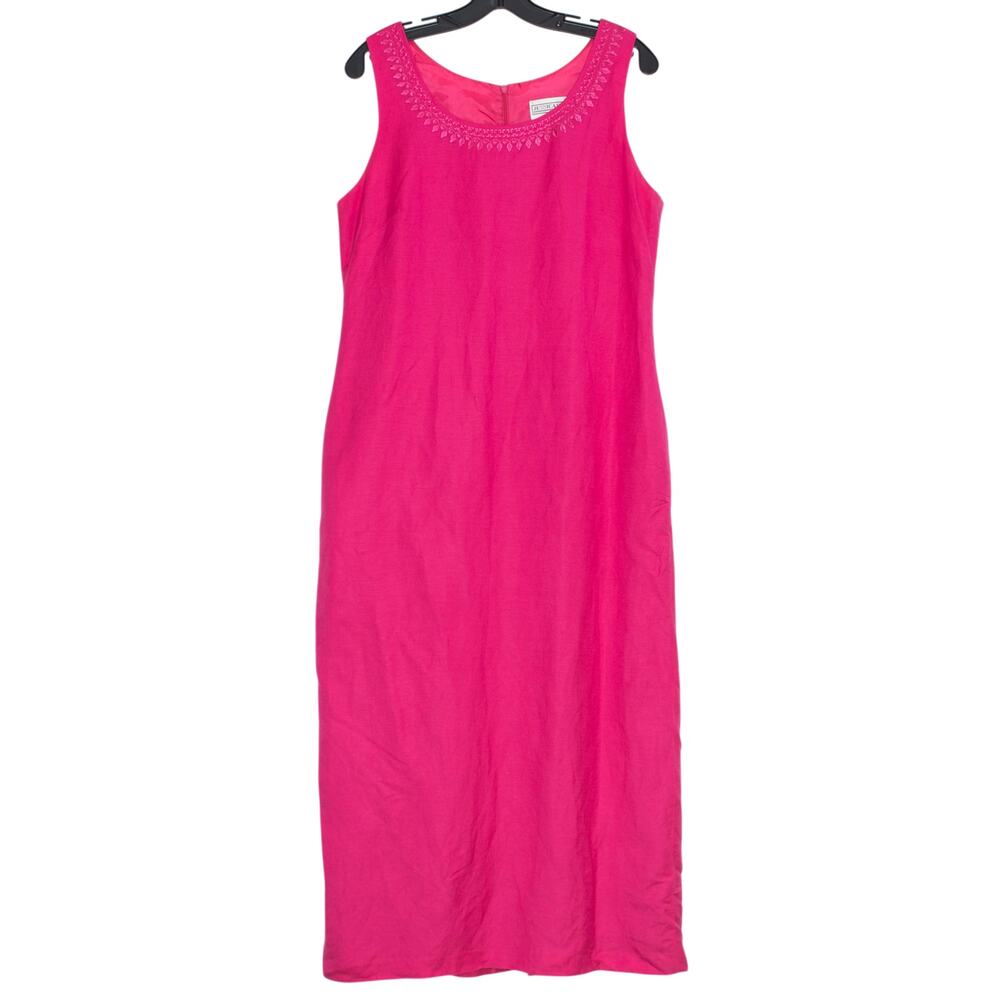 Jessica Howard Vintage 90s Hot Pink Linen Sleeveless Maxi 12 Summer Minimalist